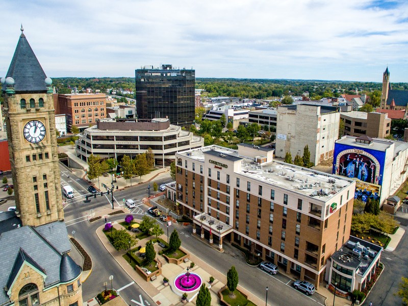 A skyilne shot of Springfield, Ohio.