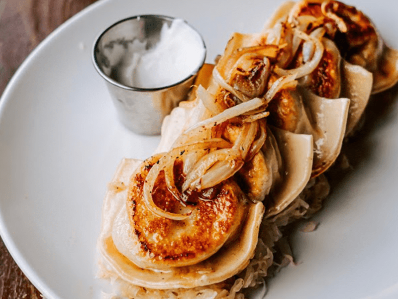 A plate of pierogies.